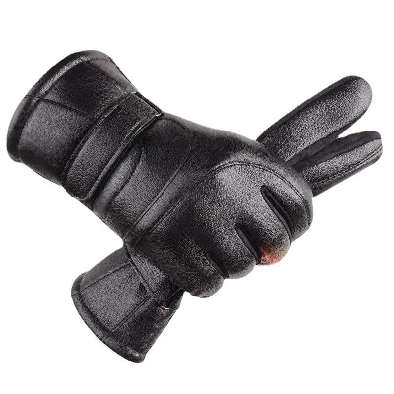Warm Leather Gloves, Piled and Thickened Men's and Women's Windproof and Cold-proof Outdoor Cycling Gloves, Autumn and Winter Gloves