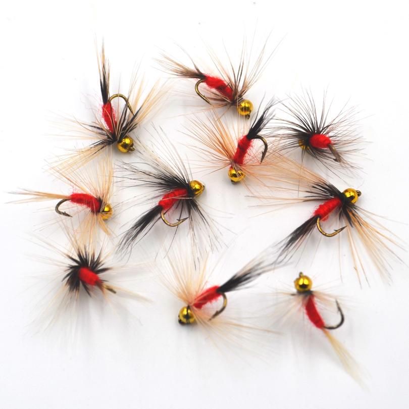 MNFT 10PCS 14# Gold Beadhead Long beard Nymph Red Body Fishing Fly Artificial Bait