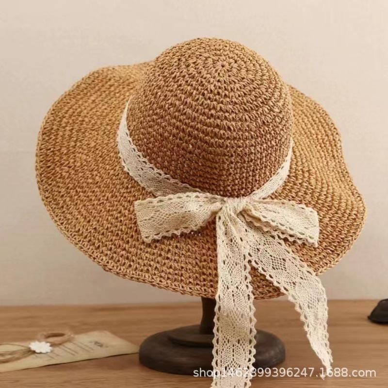 

Hat pastoral seaside photo beach straw hat summer travel straw hat women summer seaside sun protection versatile хакі