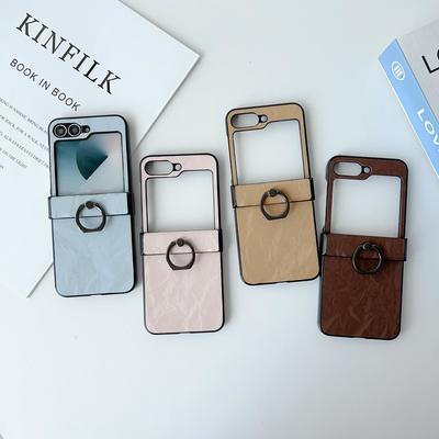 Vintage Marmor Textur 2pcs Klapphülle für Samsung Galaxy Z Flip6 Flip5 Flip4 Flip3 Einfarbig Schlank Stoßfest Hart PC Ringhalter Telefonabdeckung