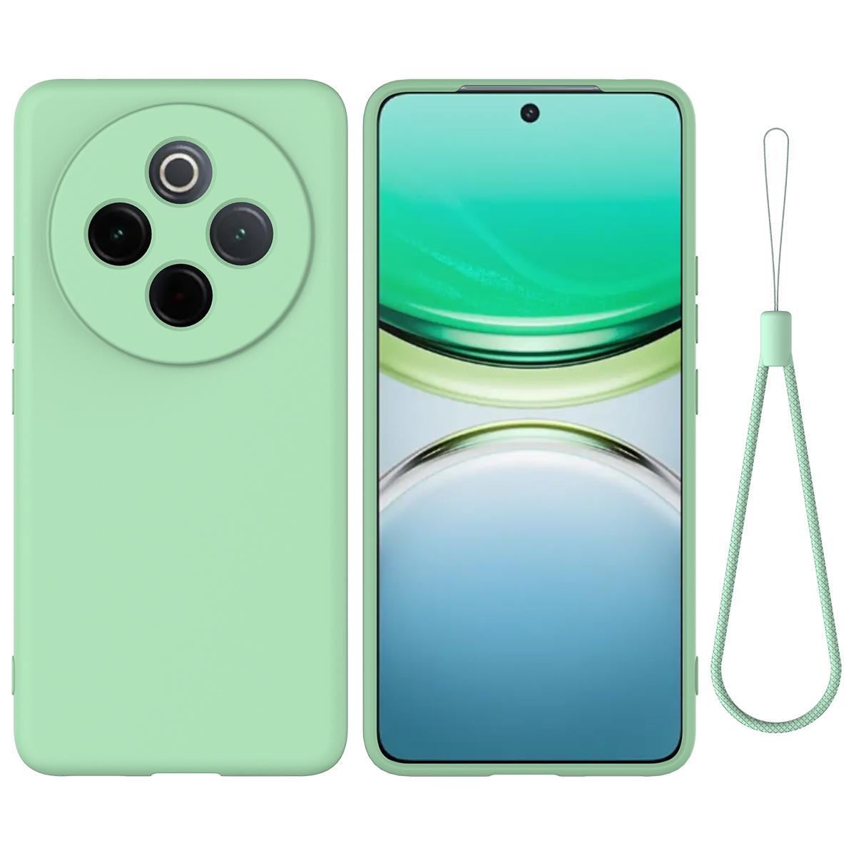 

Для vivo Y300 Pro 5G жидкий силиконовый чехол задняя крышка телефона с ремешком на руку Green