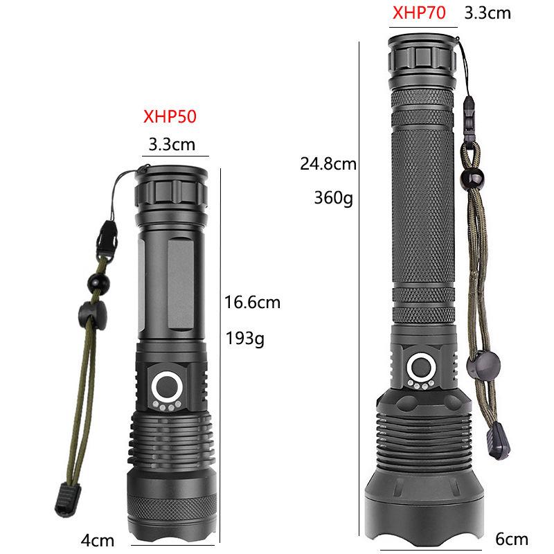 Waterproof Aluminum P90 High-Power Flashlight with Telescopic Focus and P70 Spotlight for Outdoor Use