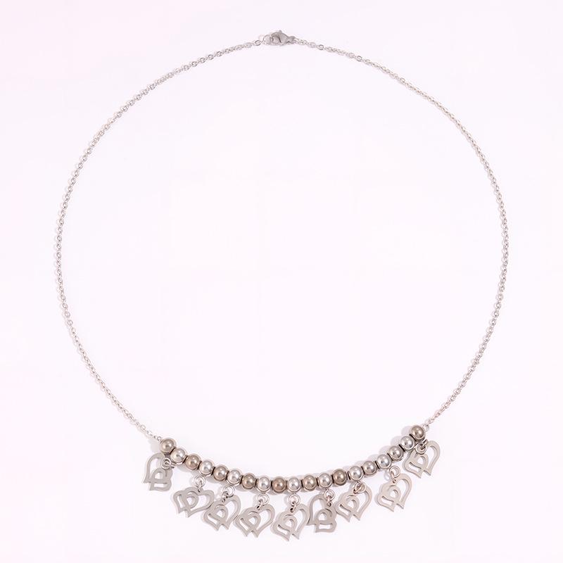 High-End European & American Stainless Steel Heart Necklace - Non-Fading Beaded Pendant Clavicle Chain Jewelry