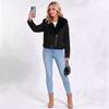 Women’s Faux Fur Coats 2 Way Wear Outfit Detachable Fur Collar Zipper Jacket Matte Faux Suede Crop Top Stylish Motobike Wear