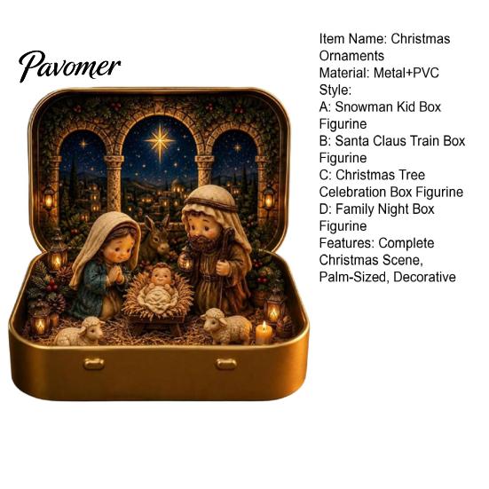 Christmas Mantel Decor Tiny Wonderland in a Tin, Mini Holiday Diorama Decor, Miniature Winter Decorative Metal Tin Scene with Santa, Tree, Gifts