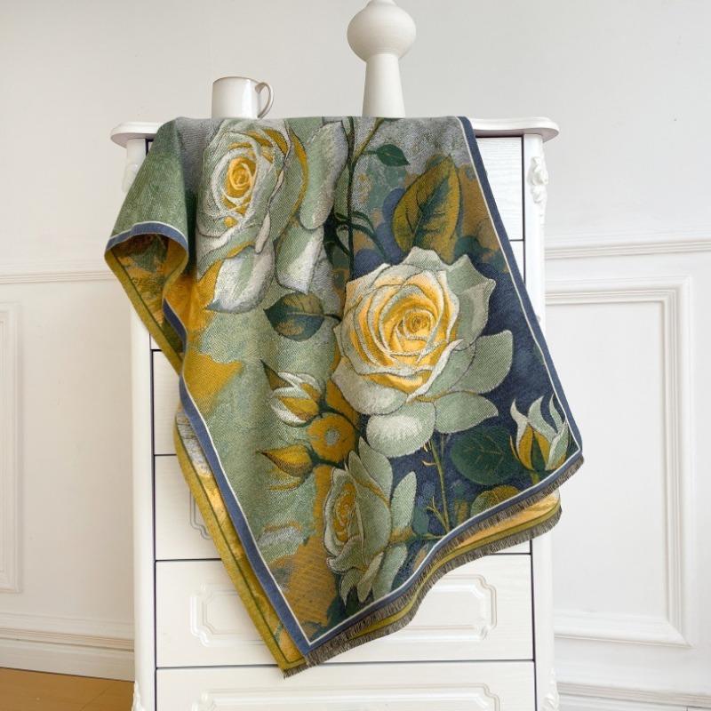 Ink painting, flower imitation cashmere printing scarf, new elegant women's warm scarf, fashionable retro shawl