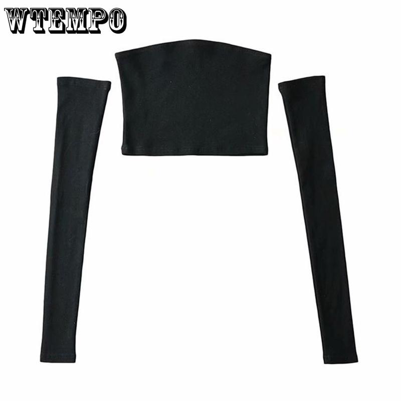 WTEMPO Schulterfrei Slim Party Club Kurze T-Shirts Damen Frühling Sommer Schwarz Weiß Freizeithemden