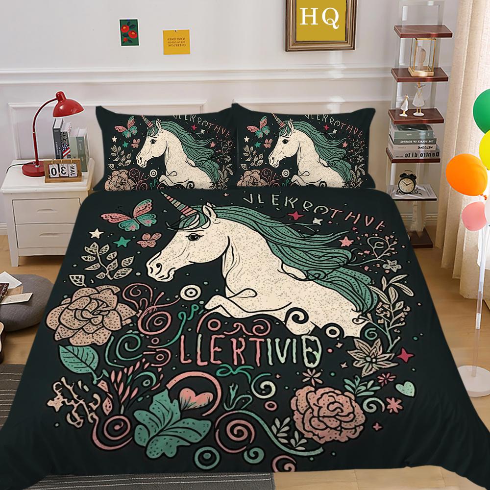 

Комплект одеял с единорогом, 3D мультяшный принт, комплект постельного белья для красивых девушек, комплект постельного белья из микрофибры, один размер, декор для спальни EU Single 135x200cm
