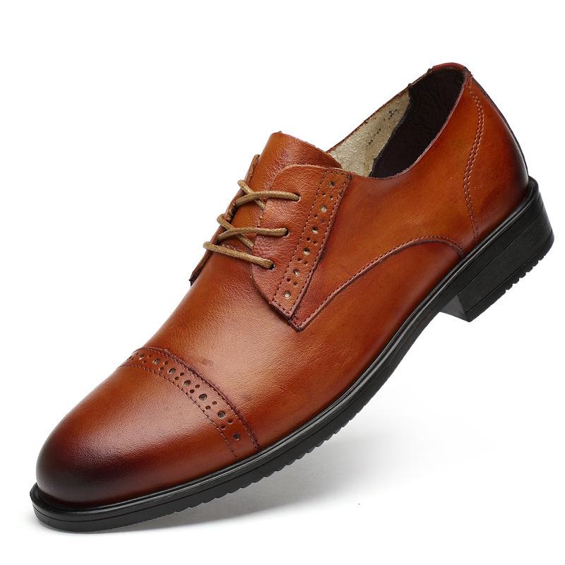 Men's Cross-Border Leather Formal Shoes - Soft Sole, Casual, Lace-up, Top Layer Cowhide, New Style