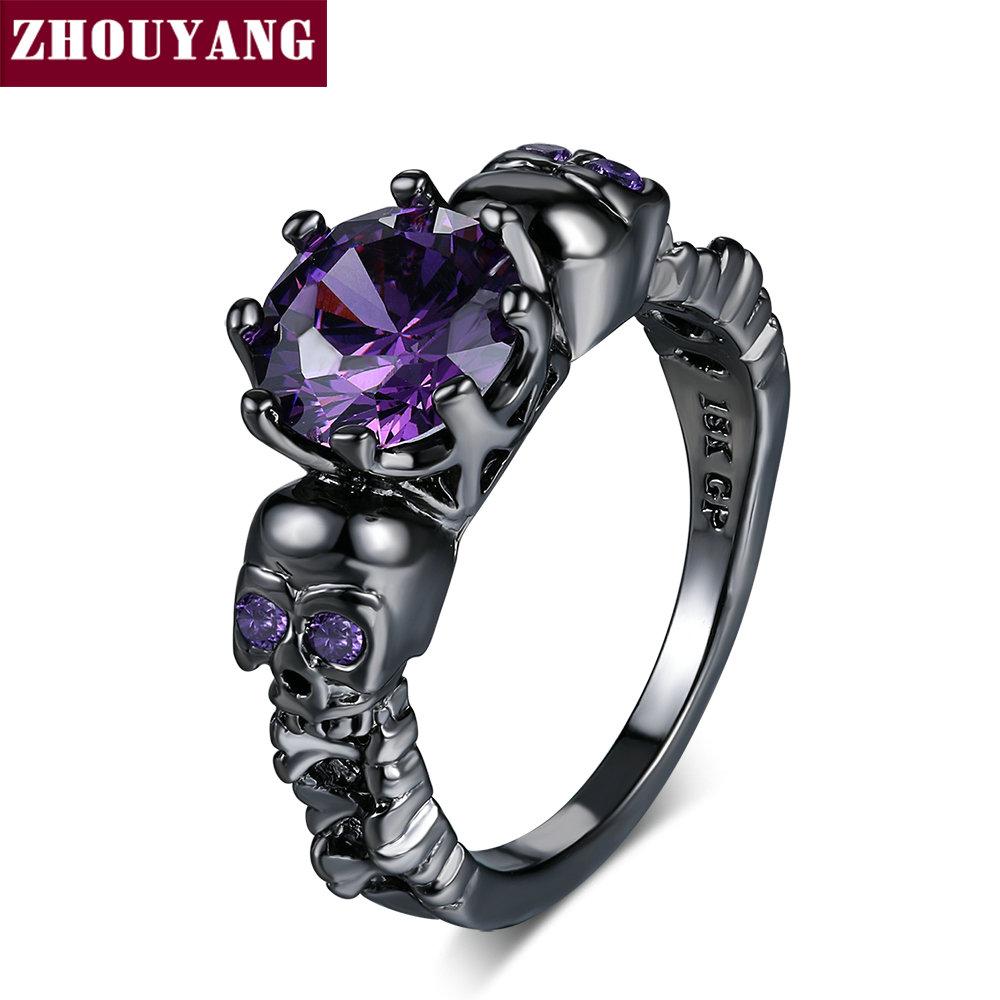 

ZHOUYANG Skull Ring For Women Punk Style Cubic Zircaonia Skeleton Black Gold Color Cocktail Party Fashion Jewelry R523 5