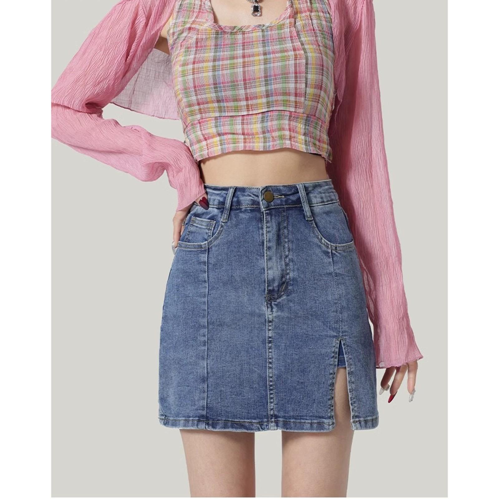 

Женская модная повседневная юбка для женщин, джинсовая юбка на пуговицах XL синий