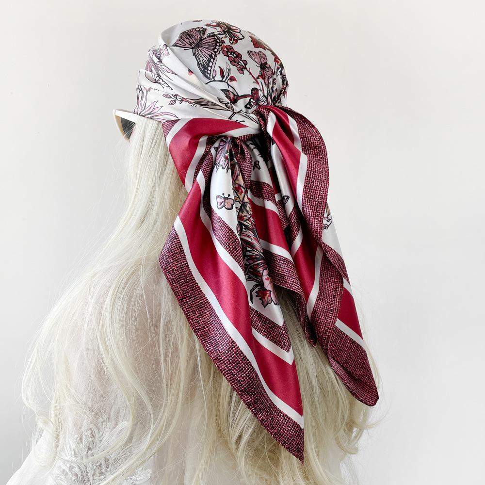 Silk Scarf 90cm Women's New Printed Wrap Scarf Satin Scarf Large Square Scarf Shawl Silk Scarf