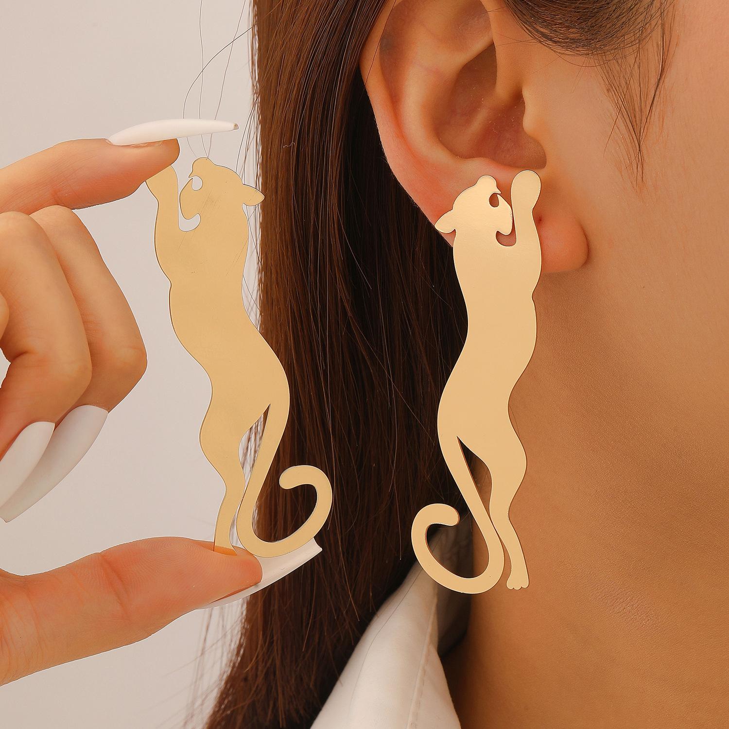 Large Leopard Silhouette Drop Earrings Bold Animal Inspired Statement Jewelry