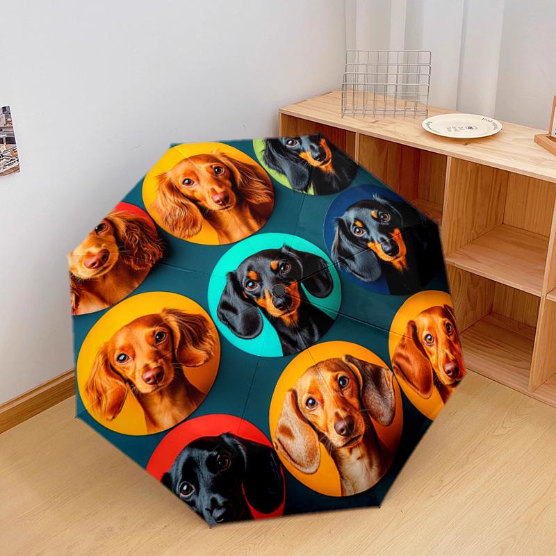 1 PC Automatic Folding Umbrella - Dachshund Pattern, Portable & Foldable Design with 8 Ribs, Christmas Birthday Gifts