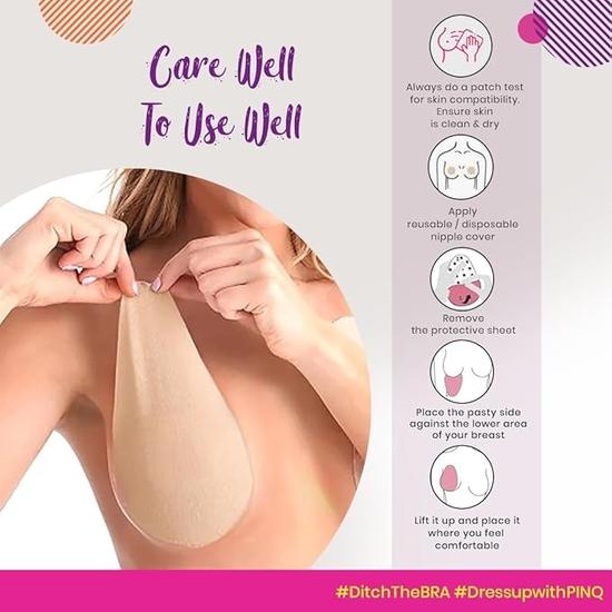 PINQ POLKA Breast Lift Tape Pasties 6 Pcs with 10 Nipple Pasties for DD-E Cup Size and 2 Pcs Reusable Nipple Cover 8CM|Shape Enhancer Body Tape
