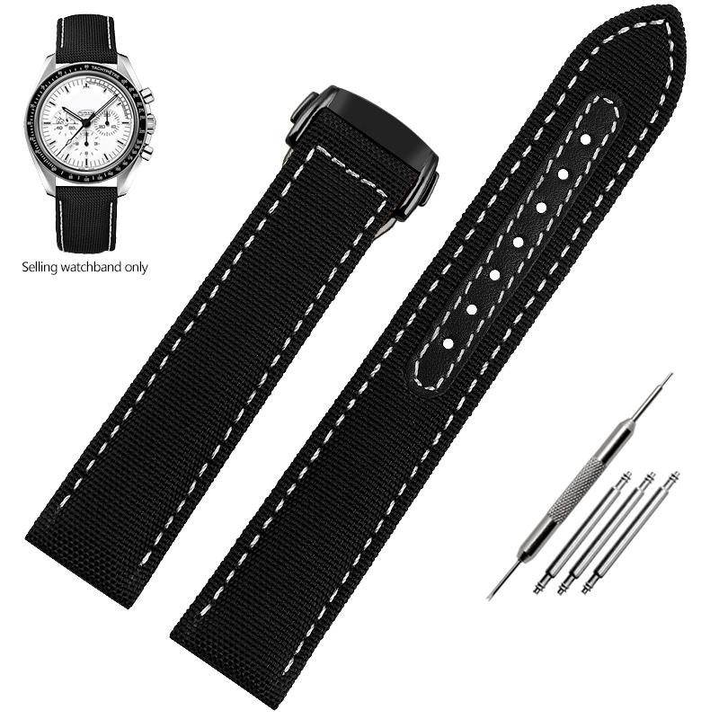 19mm 20mm Woven Canvas Watch Band Strap For Omega Seamaster 300 AT150 Fabric Leather Nylon AQUA TERRA 150 Blue Black Watchband