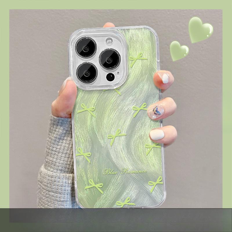 Applicable To Apple 15 Mobile Phone Case IPhone 14 Smudge Bow Bracket 13 Feather Yarn Laser 12 High-end Sense
