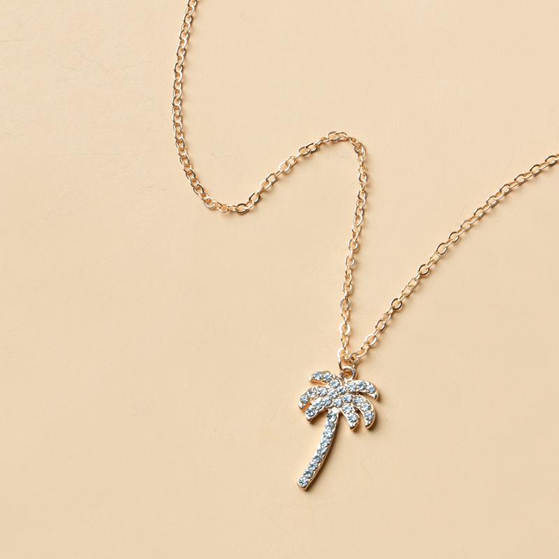 New Coconut Palm Tree Necklace For Women Exquisite Crystal Zircon Metal Clavicle Chain Choker Summer Beach Ocean Sandy Jewelry
