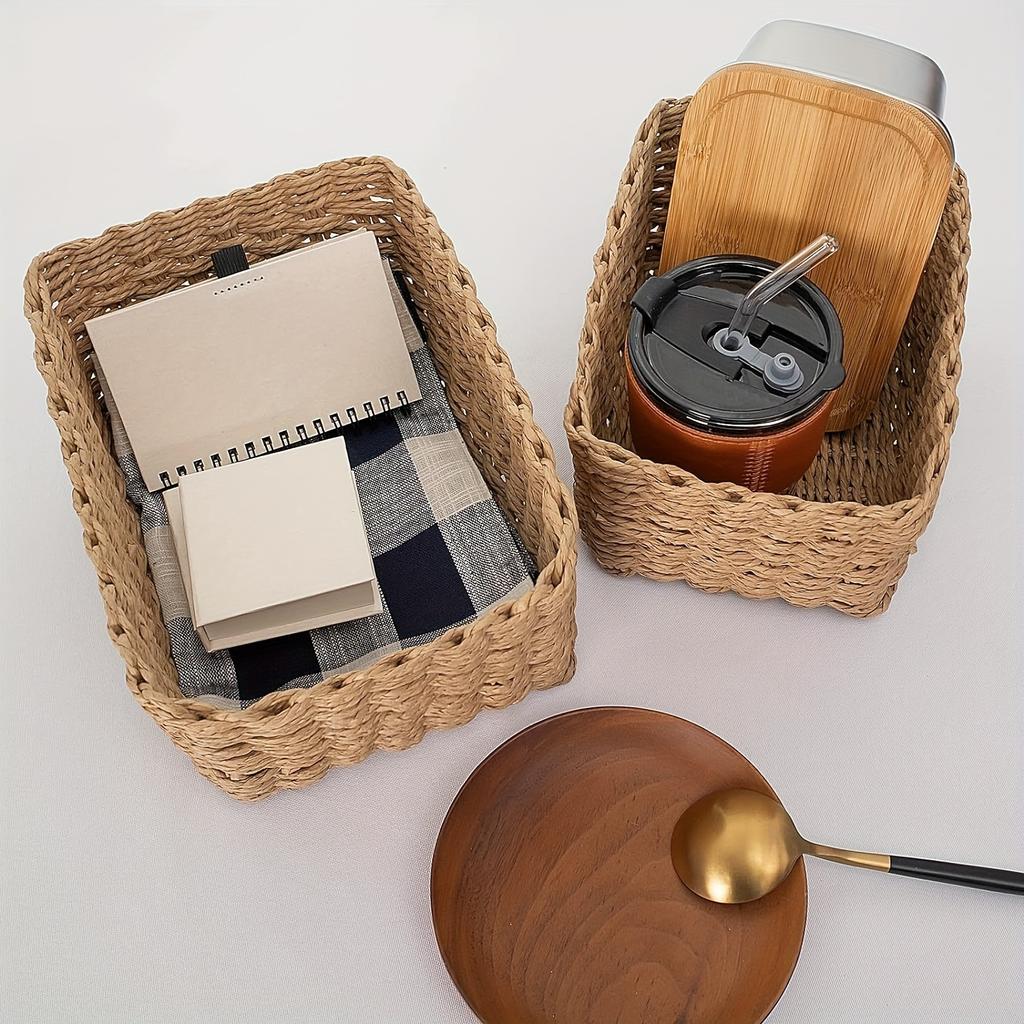 3pcs Paper Rope Storage Baskets for Organizing Container Bins for Shelves Cupboards Drawer,Small Woven Basket,Multifunctional