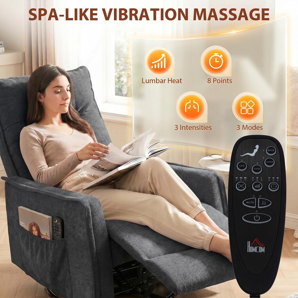Recliner Armchair, Chenille Recliner Chair with Massage and Heat, 360 degrees Swivel Rocking Manual Recliner, Dark Grey