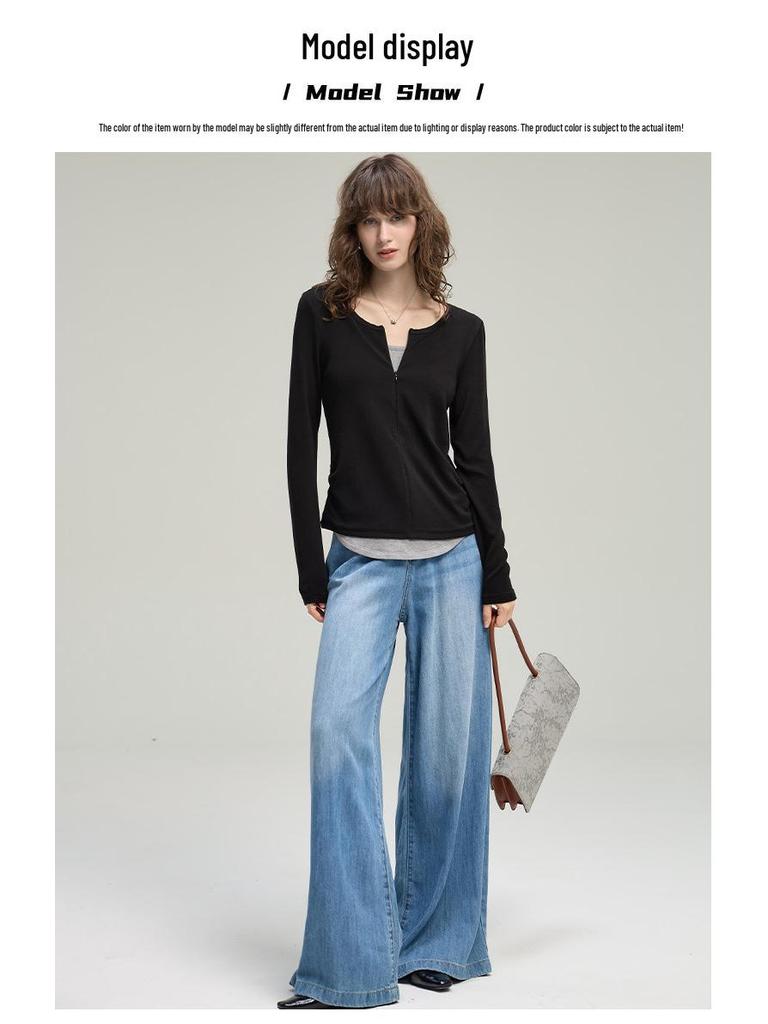 Women's Half-Zip Two-Piece Design Long-Sleeve T-Shirt – Autumn 2025 Collection, Soft & Slim Fit