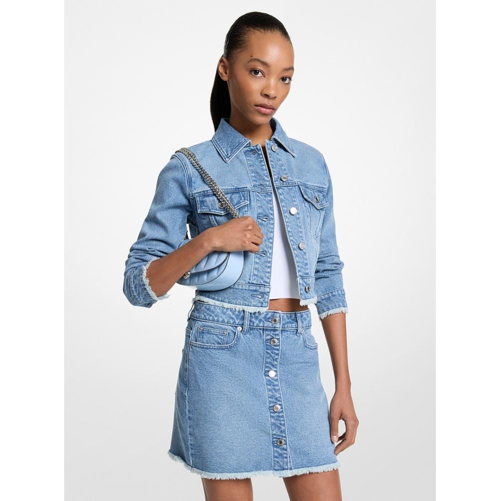 

Michael Kors Flared Denim Cropped Jacket Jt510bteb1538 Angel Blue Wash XS