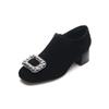 Deep Mouth Single Shoes Women's Spring Niche Personalized Square Buckle High Heels Black Thick Heel Premium Ankle Shoes