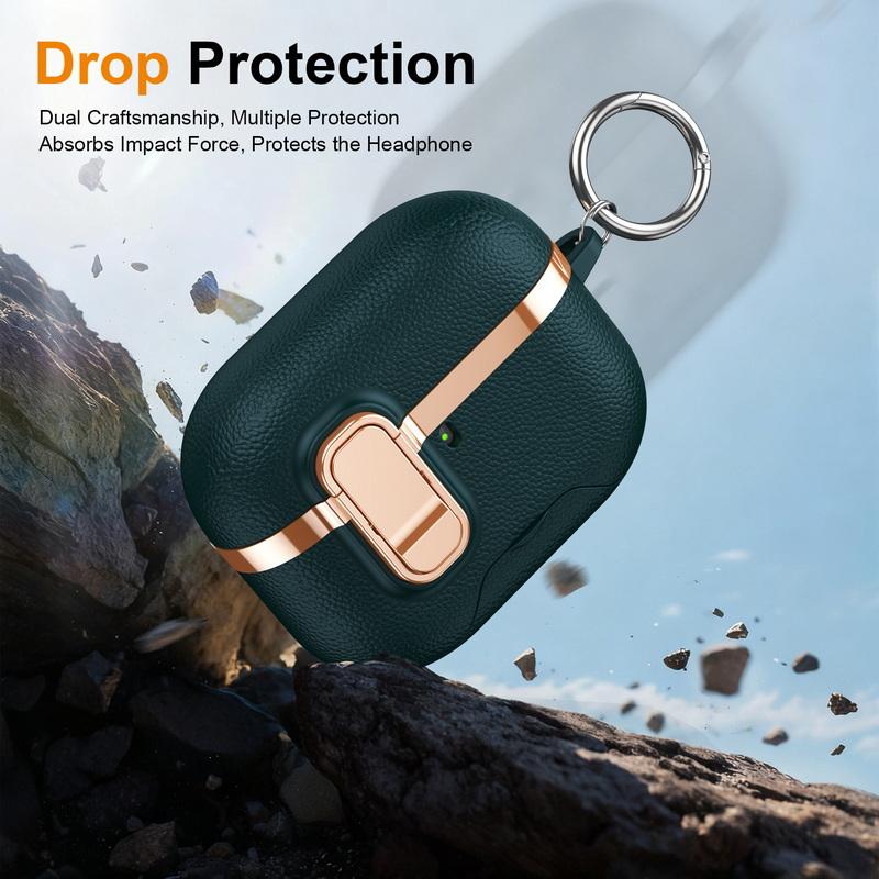 Galvanisiertes Leder-Kopfhörerhülle für AirPods 4. Generation Pro 3 2 Bluetooth-Headset-Abdeckung mit Telefonständer Schlüsselanhänger für AirPods Pro 3 2 Kopfhörer-Ladebox