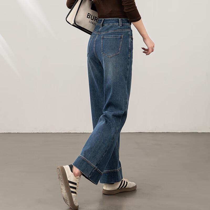 FanZhen Women's Blue High-Waist Straight-Leg Ankle Jeans