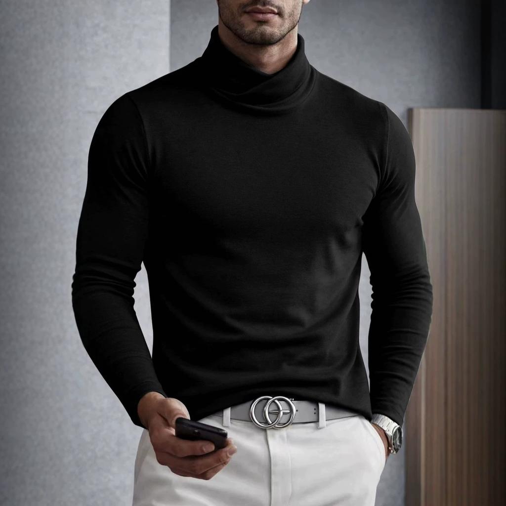 Men S Solid Color Long Sleeve High Neck Base Layer Top