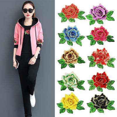 11CM Red Blue Purple Peony Flower Sew Iron On Patches Embroidered Badges For Dress Clothes DIY Wedding Appliques Decoration