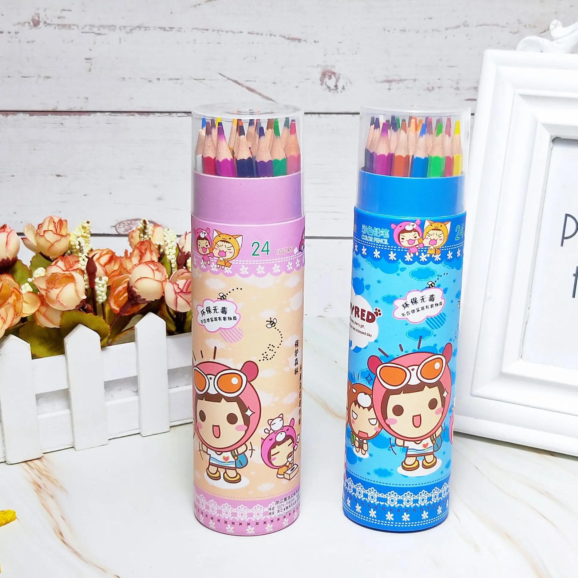 

18/24 цветных карандашей, набор для художественных инструментов, ручка, набор канцелярских принадлежностей, мультяшный маслянистый рисунок, цветной карандаш для детей, товары для рисования