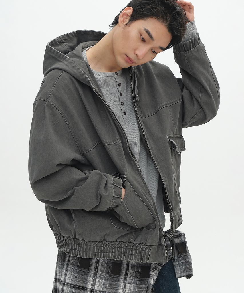 Placestudioman Comfort Tab Point Multi Big Pocket Cotton Hooded Zip-Up Jacket [Charcoal]