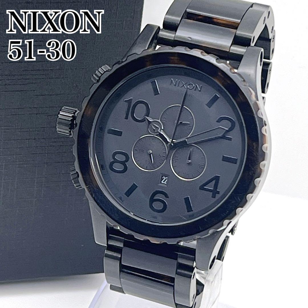 Used NIXON 51-30 Chronograph Tortoiseshell Bezel Left Crown Black