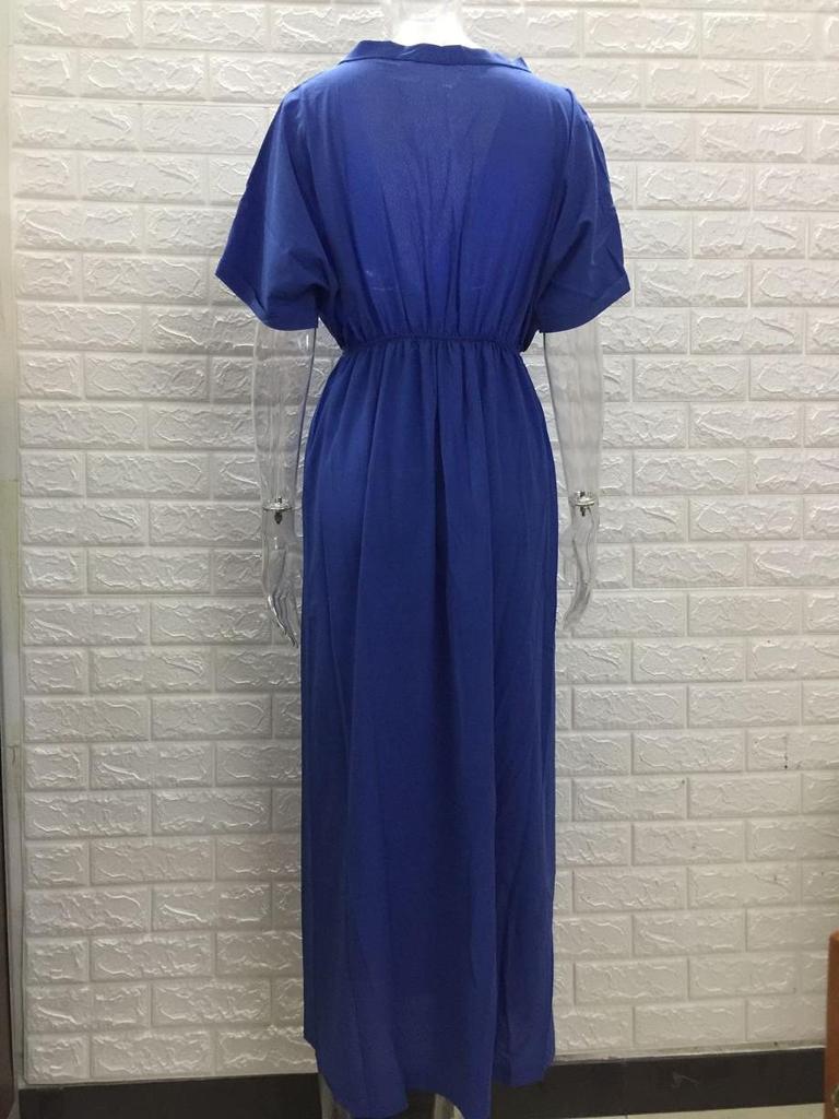 763 New Hot Selling Deep V Short Sleeve Split Dress