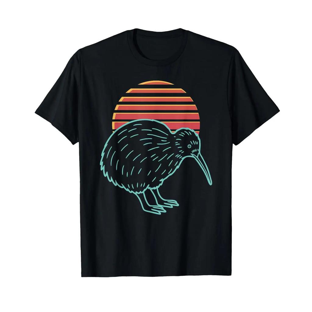 Kiwi Bird Lover Animal Retro Synthwave 80s T Shirt Vintage Soft Breathable Unisex Graphic Homme Stylish Casual Stretched