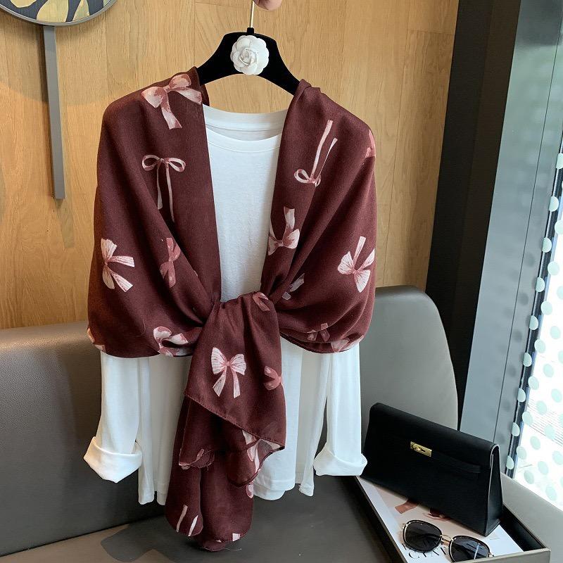 Winter Elegant Bowknot Printed Fringe Viscose Shawls Scarf Lady High Quality Wrap Pashmina Stole Bufandas Muslim Hijab 180*90Cm