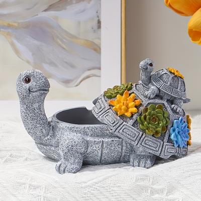 Lucky Resin Turtle Ashtray Set , Non-Slip Slot Design for Home/Office/Teahouse Decor, Unique Mother Child Sculpture Gift, Best for Christmas
