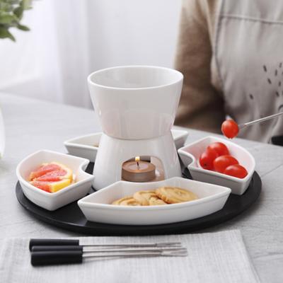 Ceramic Chocolate Fondue Butter Warmer Set Melt Hot Pot Bowl for Cheese Caramel High-Temperature Resistant Ceramics Even Heating Chocolate Dipping