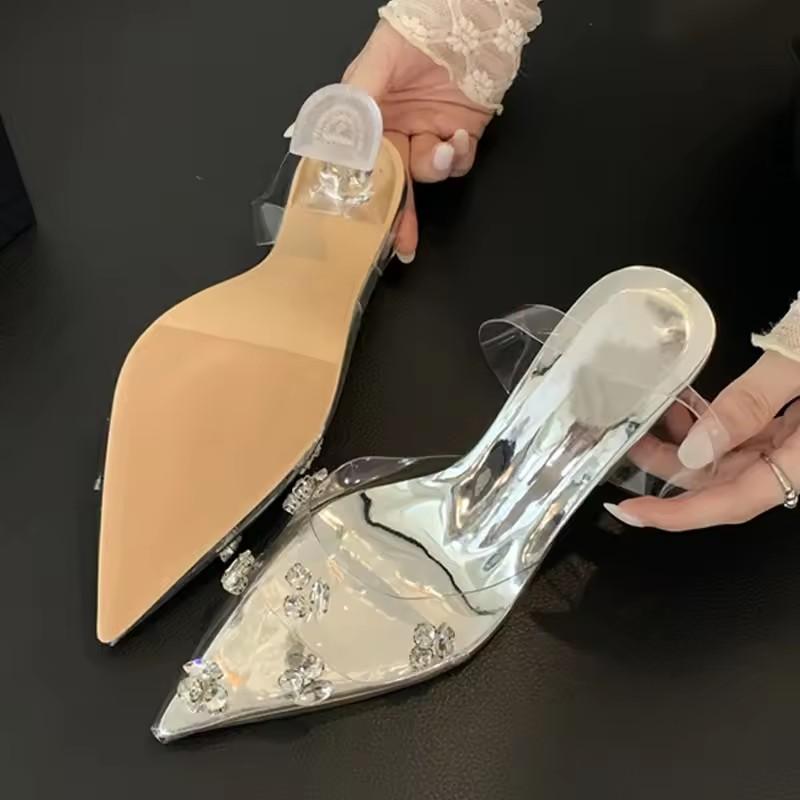 

Fashion Eilyken CRYSTAL PVC Transparent Women Pumps Fashion Pointed Toe High Heels Party Mules Shoes Zapatillas De Mujer 35 серебряный