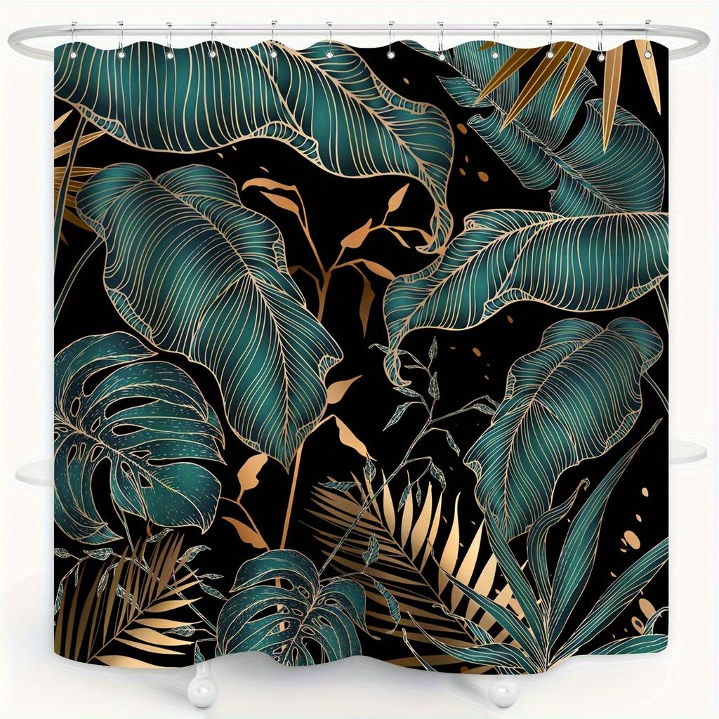 Tropischer Palmenblatt-Duschvorhang - Grün & Gold Abstraktes Bananenblatt, Modernes Botanisches Design, Natur-Inspiriert