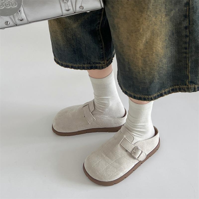 Casual and Lightweight Black Non-slip Flat-bottomed Bag Head Slippers for Women's Summer Outer Wear 2025 New Inner Height Increase Half-drag Birkenst