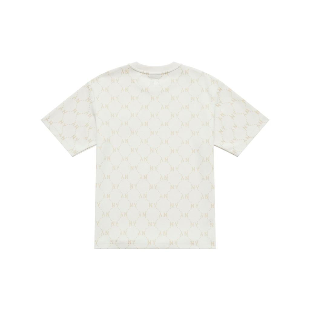 MLB Monogram Series New York Yankees SS25 All Over Diamond Print Casual Sports Letter Print Round Neck Fashion Short Sleeve T-Shirt 3ATSM0153-50IVS