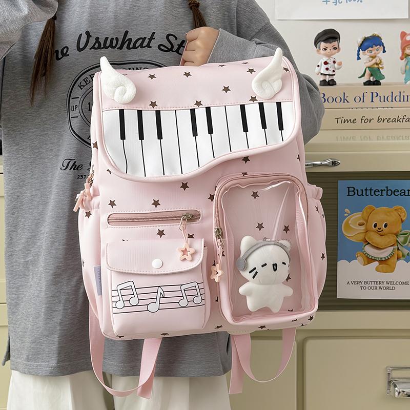 Sac à dos scolaire étudiant imprimé étoiles piano pour femme grande capacité