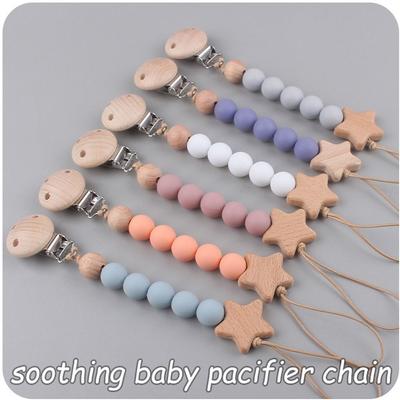 Dummy Clips Pacifier Holder Clips Star Wood Baby Pacifier Chain Nipple Holder Clips Soother Holder Baby Teether Straps Toddler
