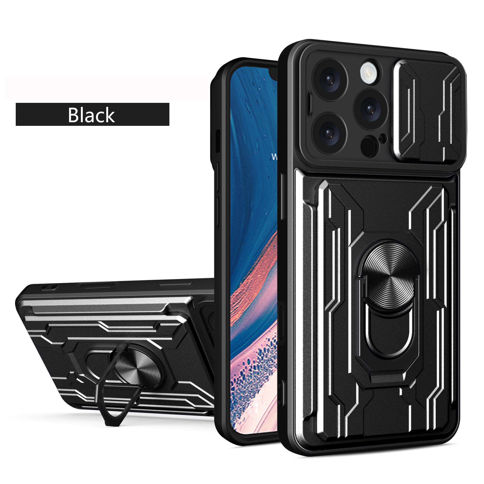 

Black Phone Case For iPhone 13 /14 /15/ 16/ 17 Pro Max /S26 Ultra/ S25 /S24 /S23 /S22 Plus Camera Cover Card Slot Shockproof Stand Skins Shell For iPhone 13 чёрный