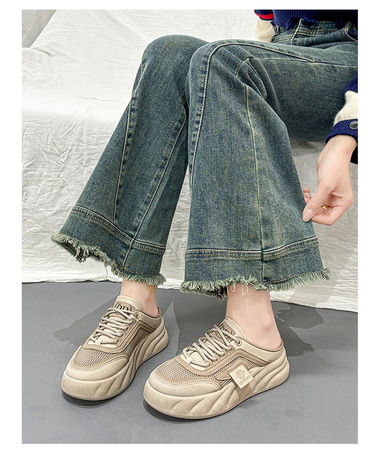 2025 Summer Women's Korean Style White Mesh One-Step Sandals - Versatile Hollow Half Slippers