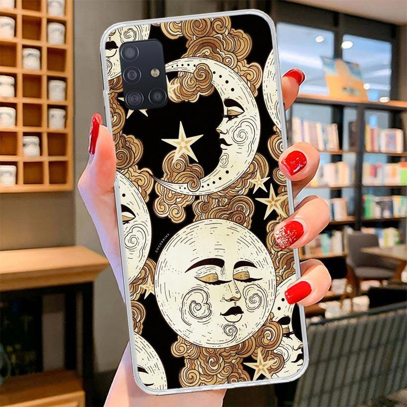 Funny Sun Moon Face Cover Phone Case For Samsung Galaxy A12 A22 A32 A52 A72 A02S Phone Case Note 20 Ultra 10 S10 Plus A51 A71 A5