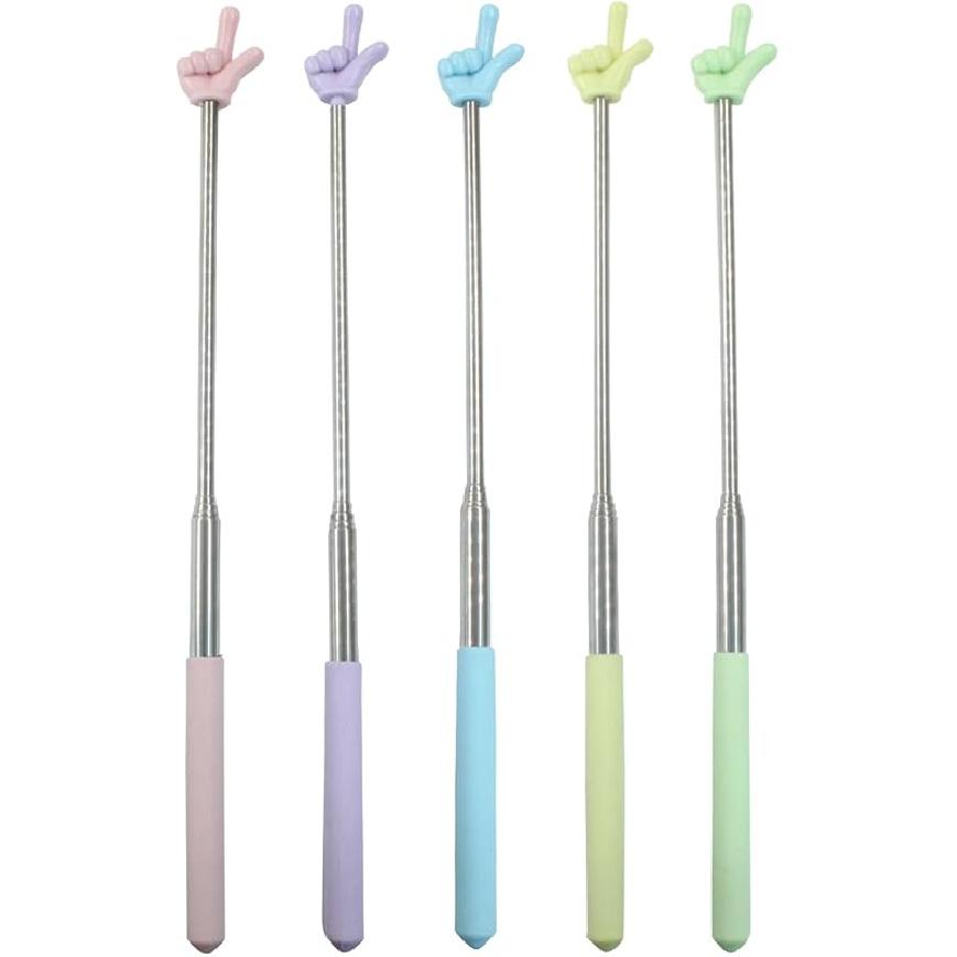 5 Pcs Retractable Teacher Pointer, Extendable Finger Pointer Stick Colorful Hand Pointing Stick, Student Finger Pointing Tools for Classroom, Reading Finger2, Light (Blue,Purp