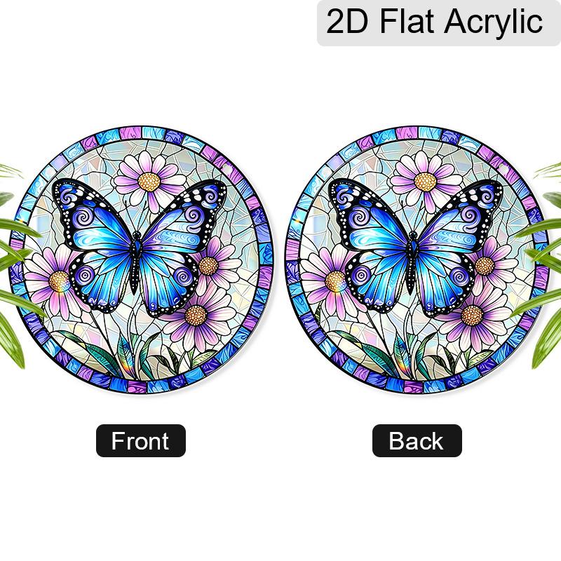 2D Flat Acrylic Butterfly Flower Suncatcher Decorative Hanging Ornament, 7.87/11.81inches Stained Spring Summer Home Balcony Window Wall Garden Tree